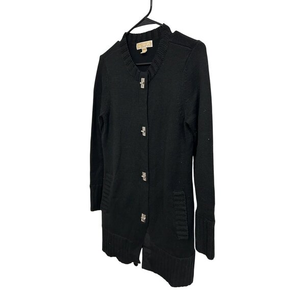 Michael Kors Black Long Cardigan Button Closures and Front Pockets SZ Small - Picture 3 of 10